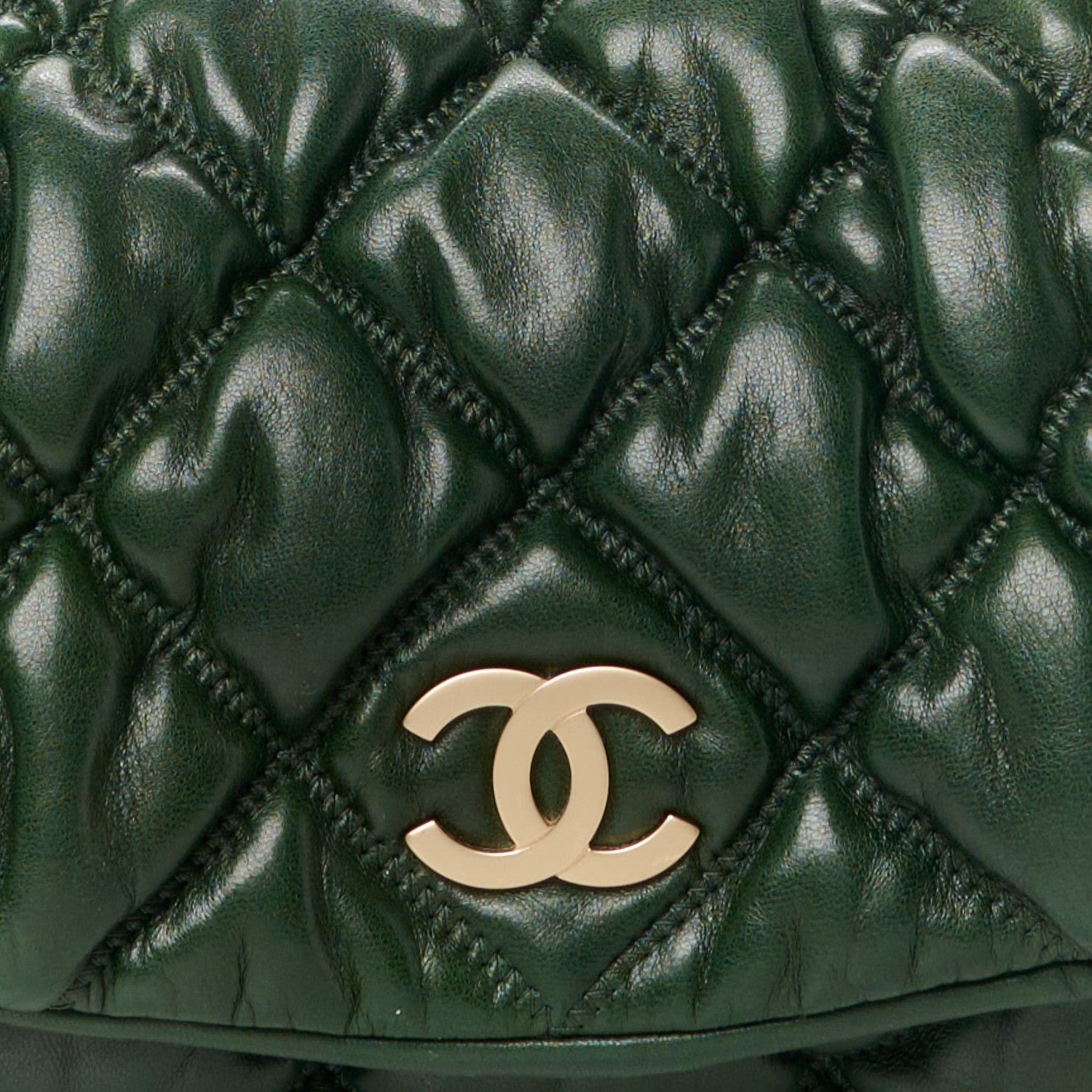 Chanel Lambskin Bubble Quilt Accordion Flap Dark Green 8 of 10