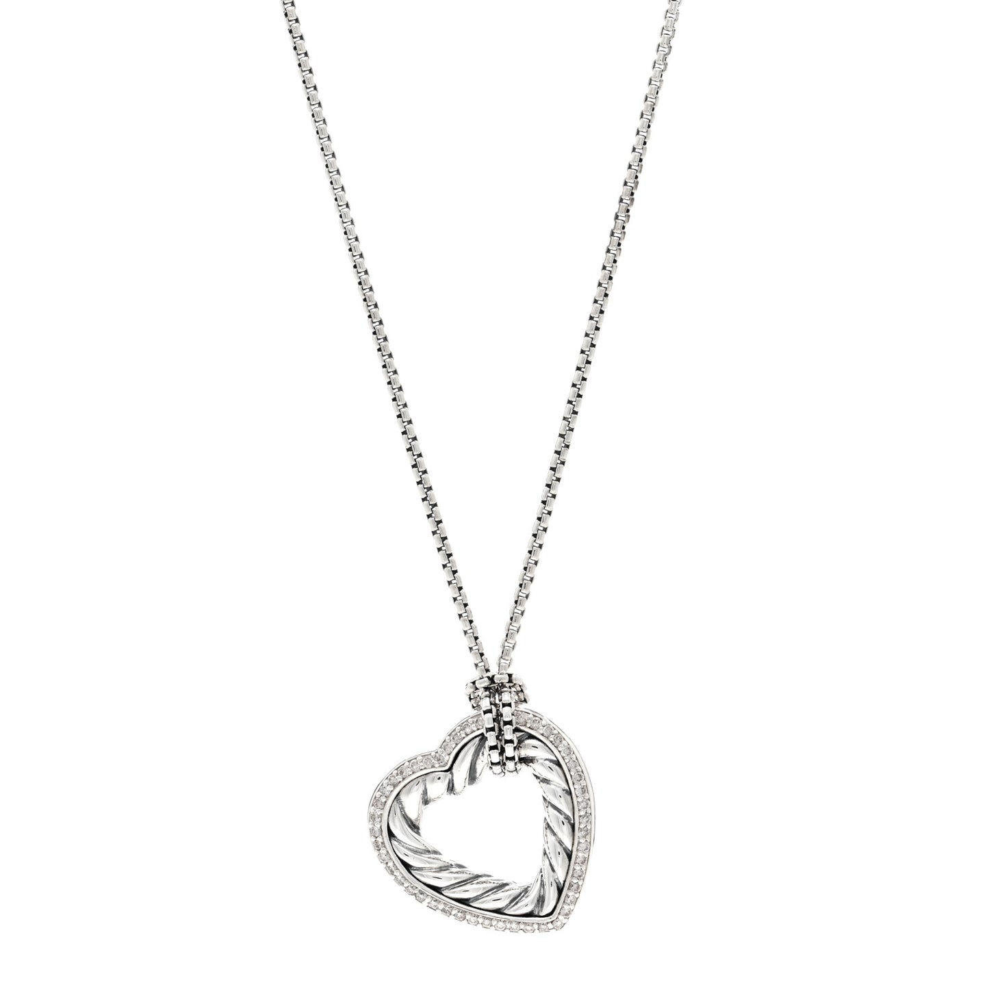 Sterling Silver Diamond Large Open Heart Cable Necklace