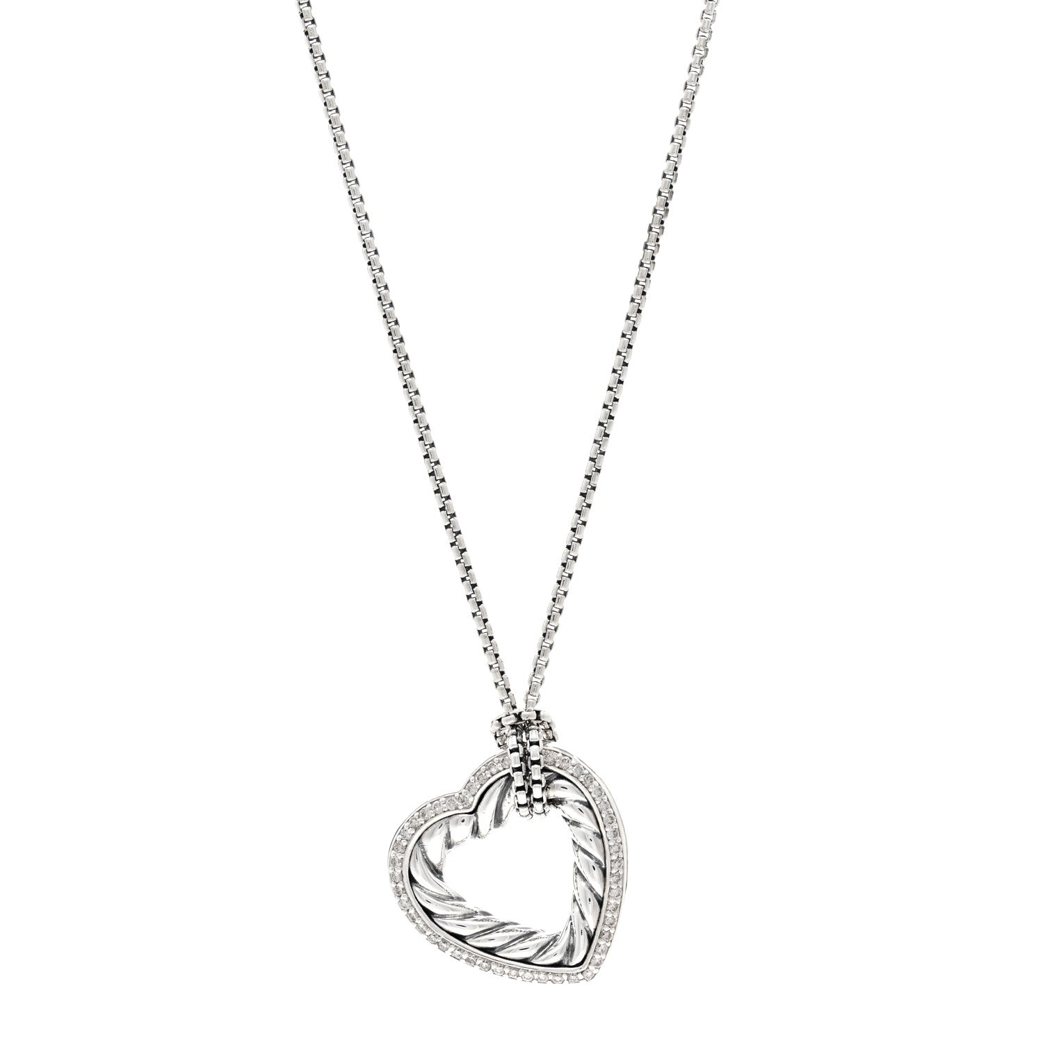 David Yurman Sterling Silver Diamond Large Open Heart Cable Necklace 1 of 4