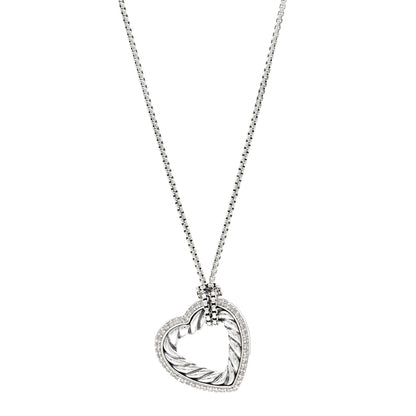 David Yurman Sterling Silver Diamond Large Open Heart Cable Necklace 1 of 4