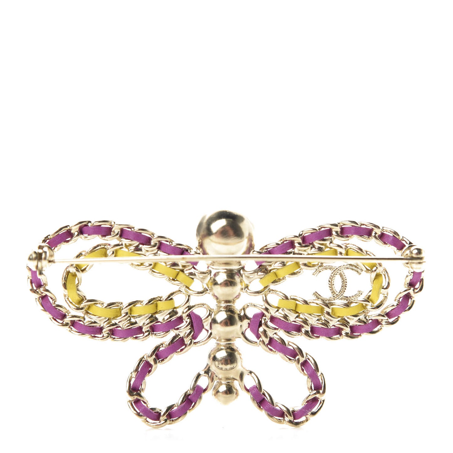 Lambskin Chain Pearl CC Butterfly Brooch Pink Yellow Gold