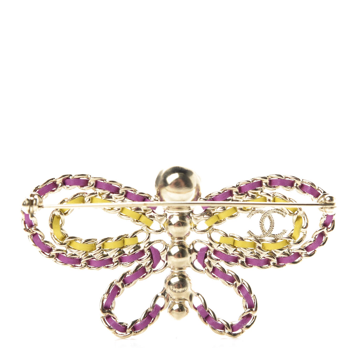 Chanel Lambskin Chain Pearl CC Butterfly Brooch Pink Yellow Gold 3 of 5