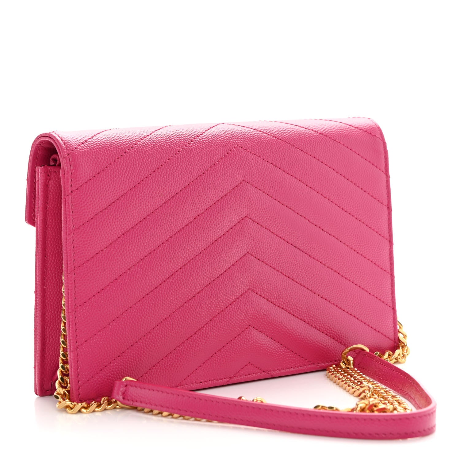 Saint Laurent Grain De Poudre Matelasse Chevron Monogram Envelope Chain Wallet Fresh Fuchsia 3 of 10