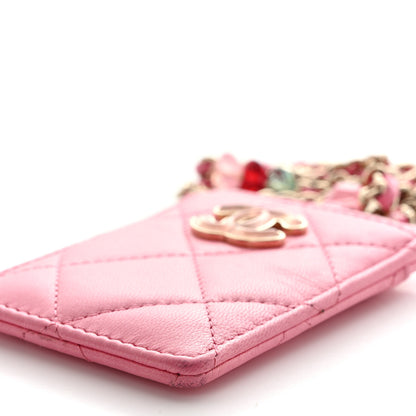 Chanel Lambskin Quilted Enamel Chanel Card Holder On Chain Pink 10 of 12
