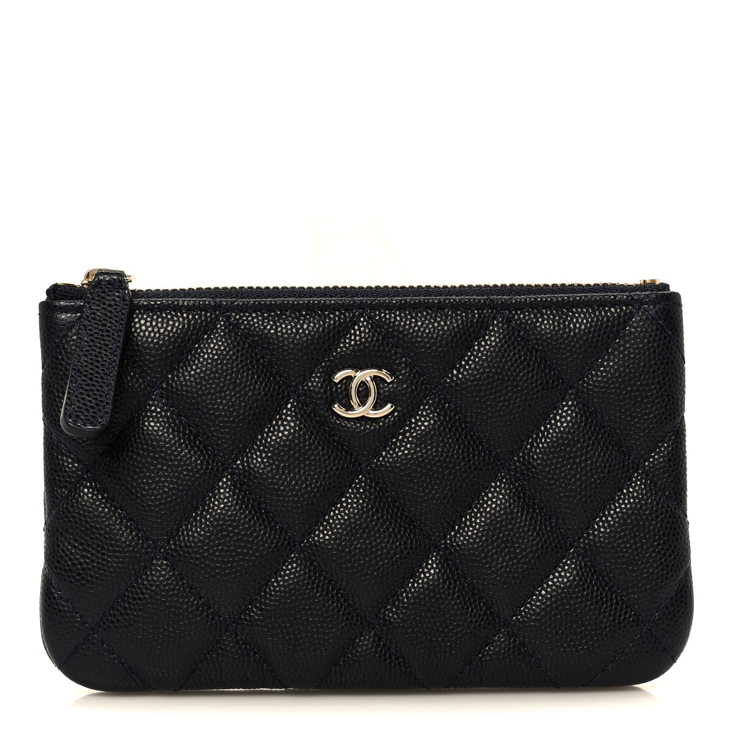 Caviar Quilted Small Cosmetic Case Navy Blue