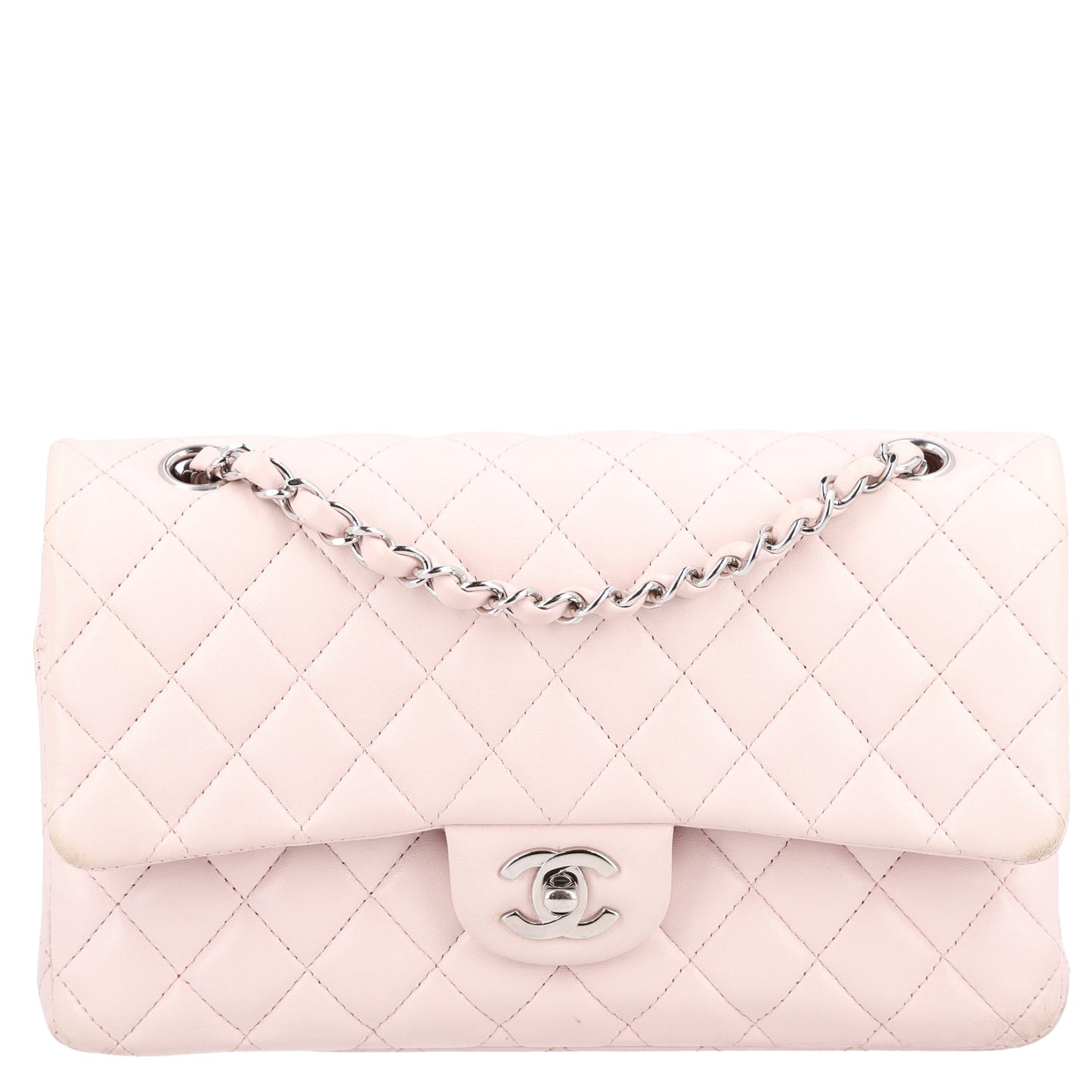 Lambskin Quilted Medium Double Flap Light Pink