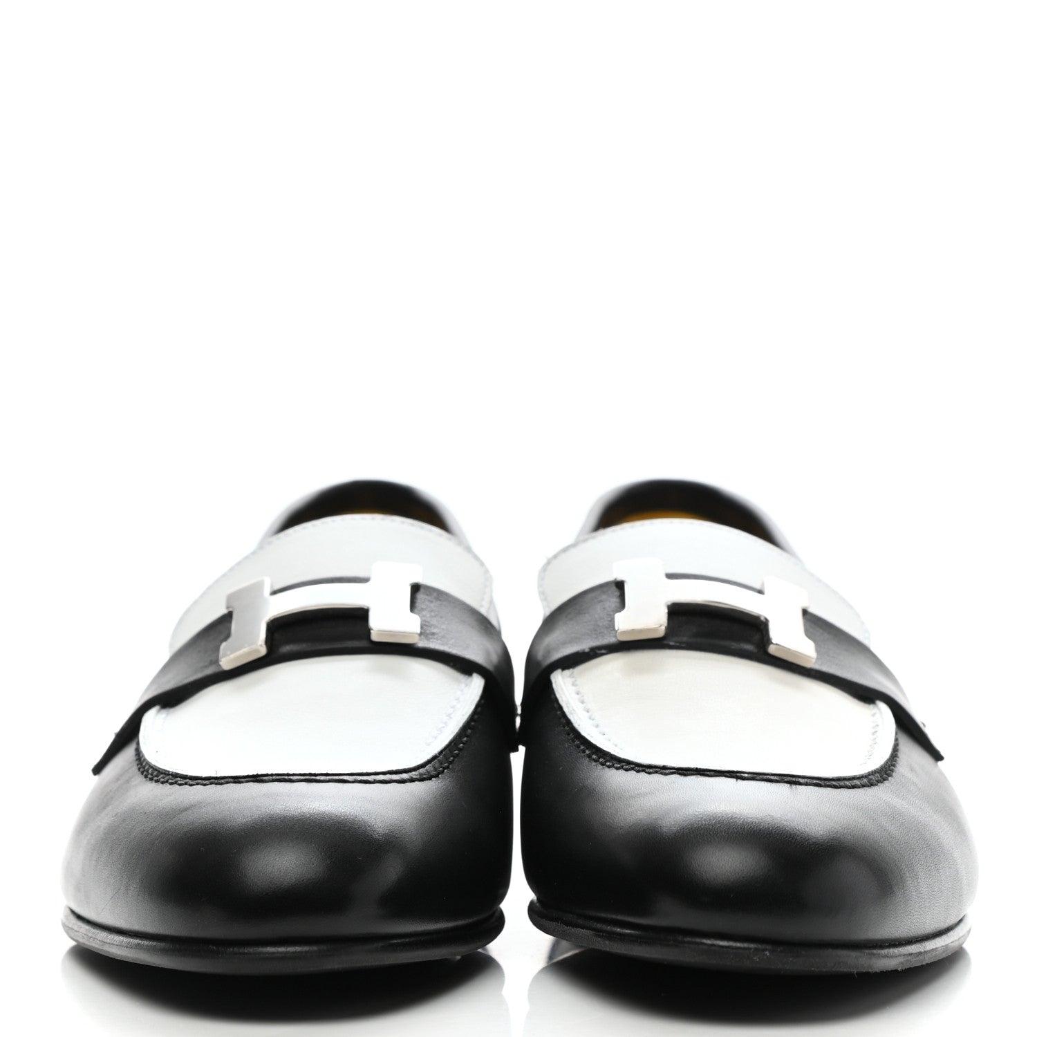 Hermes Calfskin Womens Paris Loafers 39 Black White 2 of 7