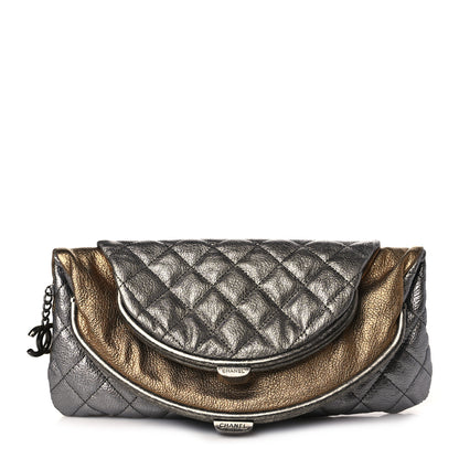 Chanel Metallic Goatskin Quilted Frame Clasp Flap Clutch Silver Gold 1 of 9