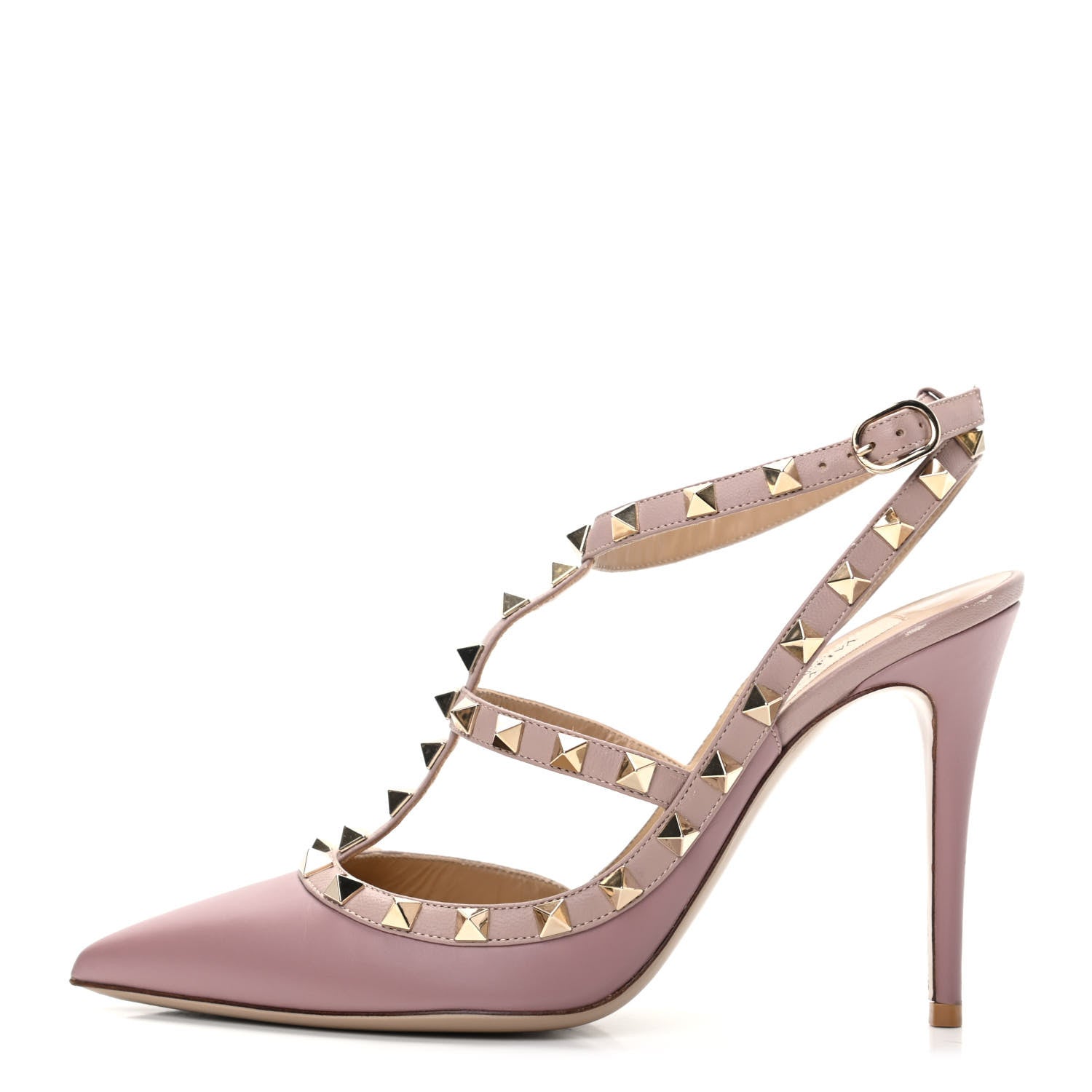 Valentino Garavani Nappa Rockstud Ankle Strap Pumps 38 Dark Mauve Poudre 1 of 9