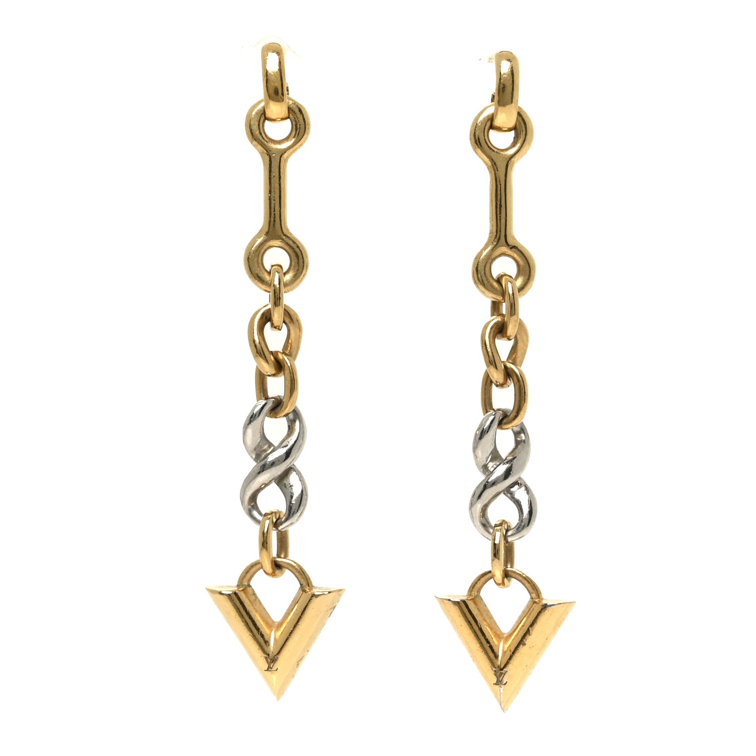Louis Vuitton Essential V Dangle Earrings Gold Silver 1 of 4