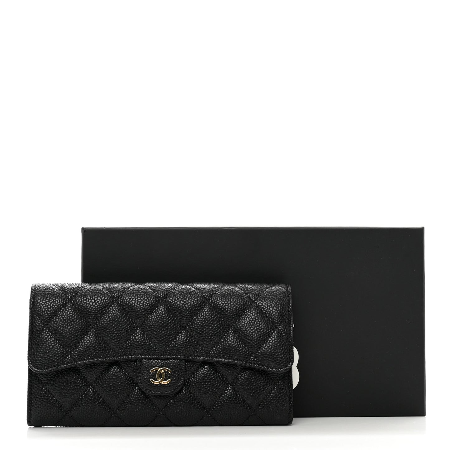 Caviar Quilted Large Flap Wallet Black