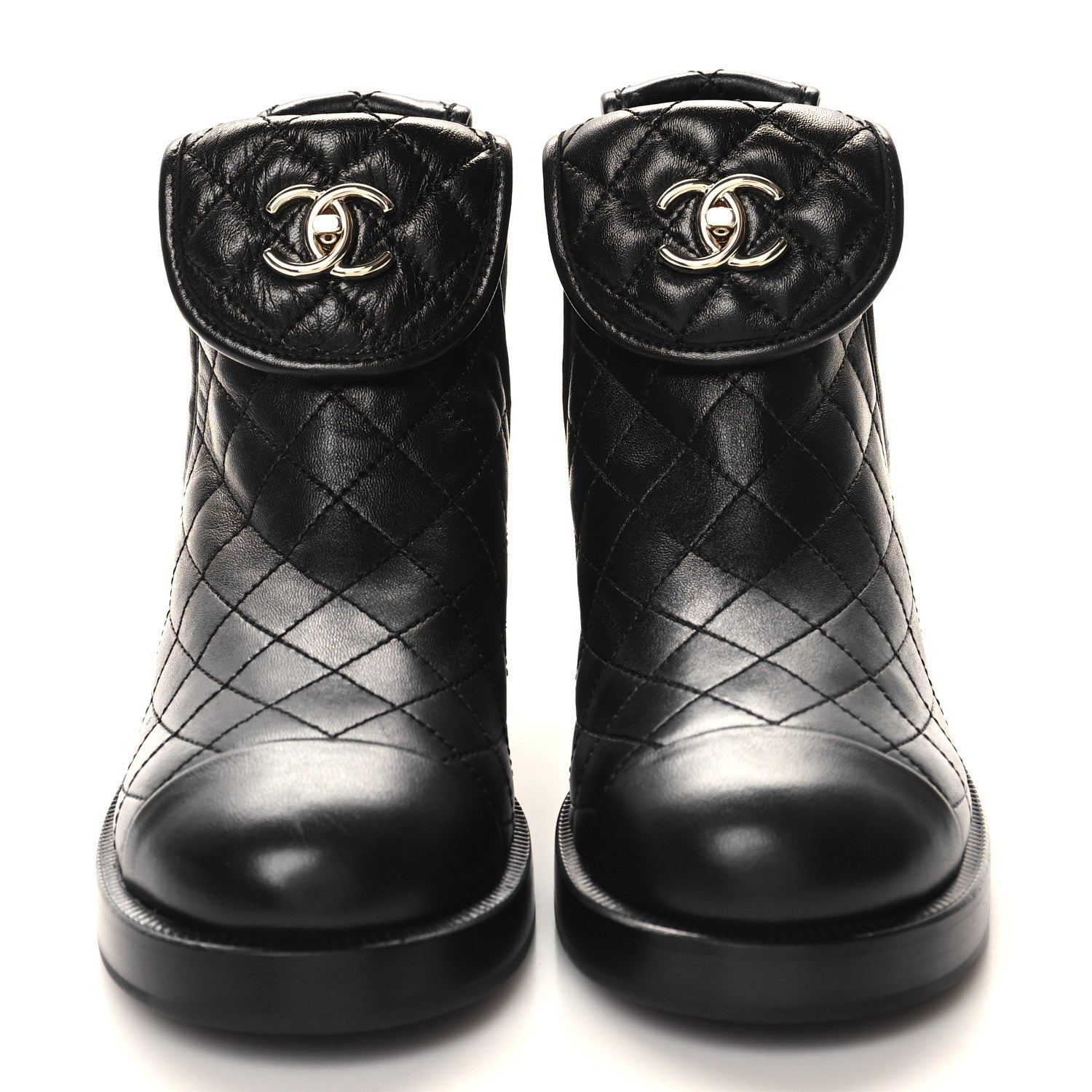 Chanel Lambskin Quilted Cap Toe CC Turnlock Booties 37 Black 2 of 9