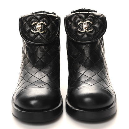 Chanel Lambskin Quilted Cap Toe CC Turnlock Booties 37 Black 2 of 9