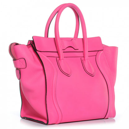 Celine Drummed Calfskin Mini Luggage Fluo Pink 3 of 9