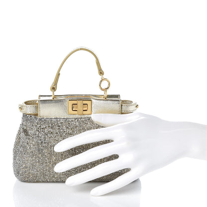 Fendi Laminated Goatskin Beaded Micro Peekaboo Iconic Satchel Oro Chiaro Platino 2 of 7