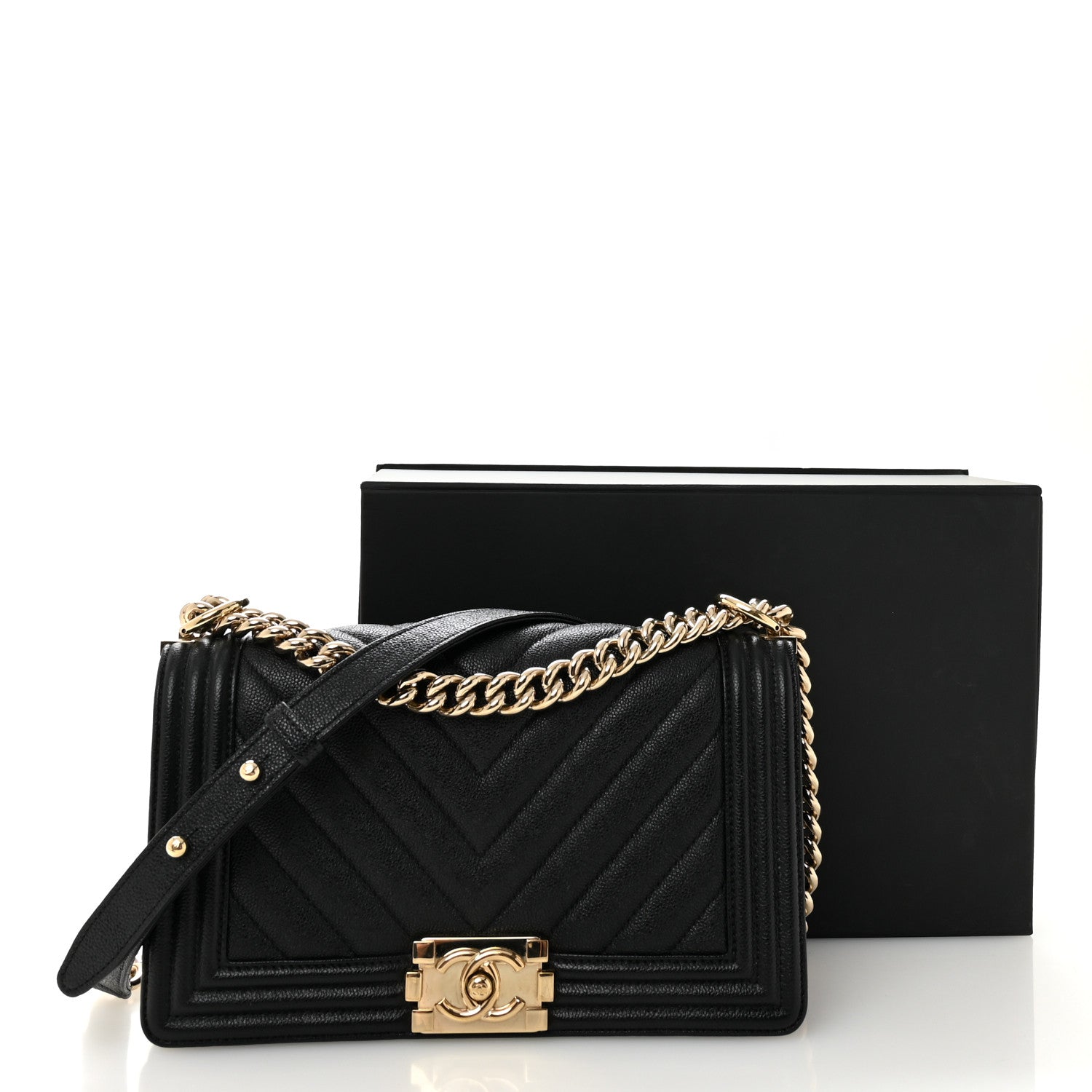 Chanel Caviar Chevron Quilted Medium Boy Flap Black 11 of 11