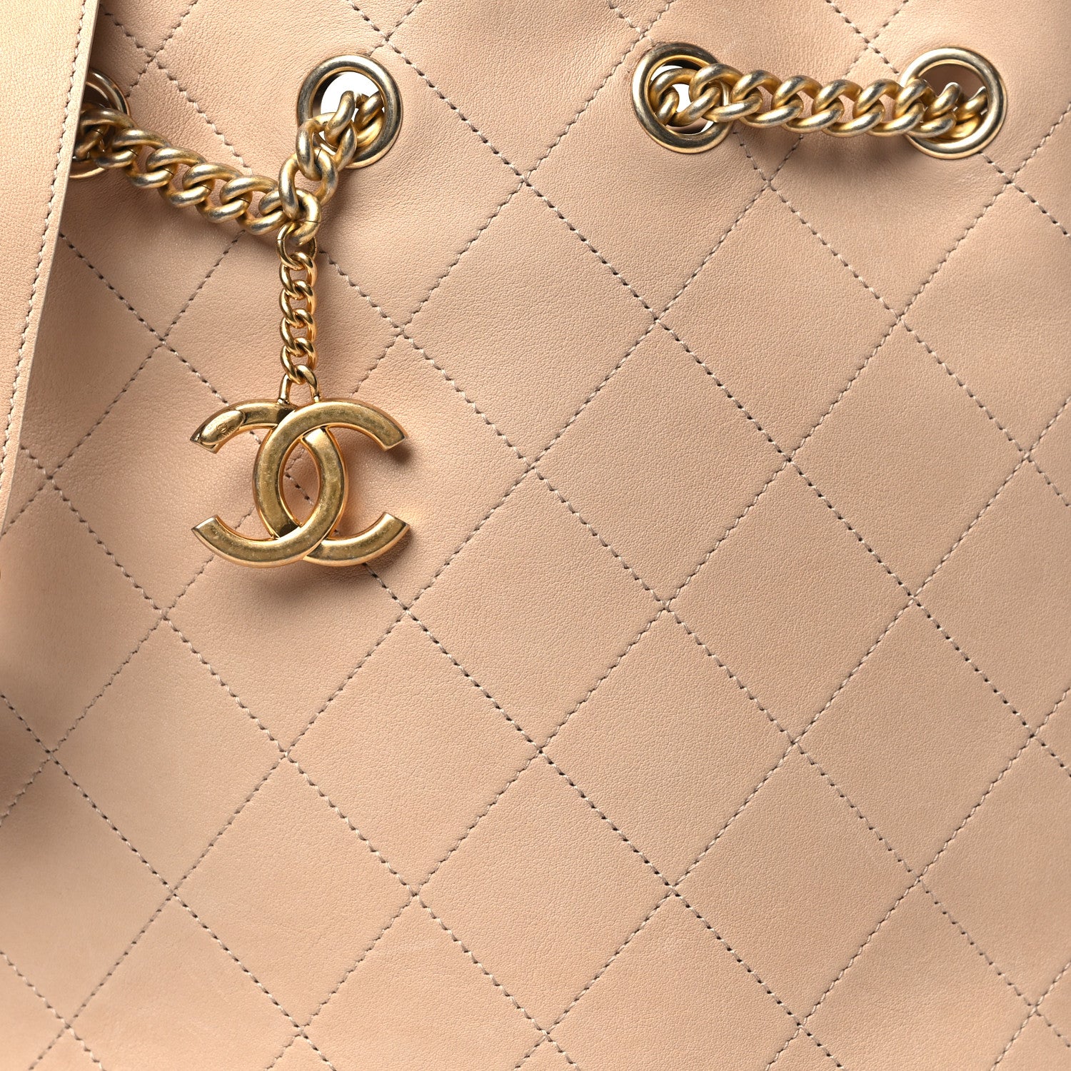 Chanel Calfskin Quilted Small On My Shoulder Drawstring Bag Beige 8 of 11