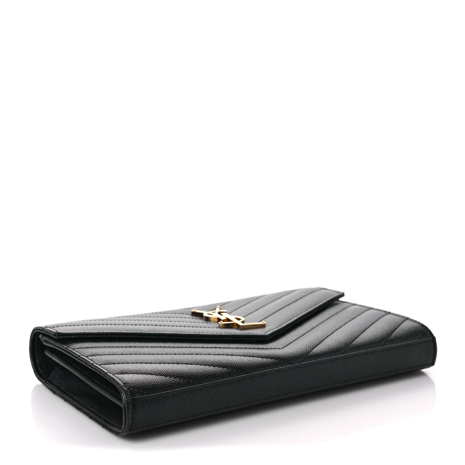 Saint Laurent Grain De Poudre Matelasse Chevron Monogram Chain Wallet Black 4 of 8