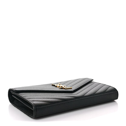 Saint Laurent Grain De Poudre Matelasse Chevron Monogram Chain Wallet Black 4 of 8