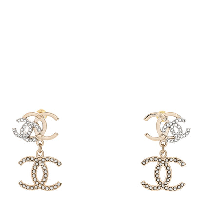 Chanel Crystal Pearl Double CC Drop Earrings Gold Silver 1 of 5