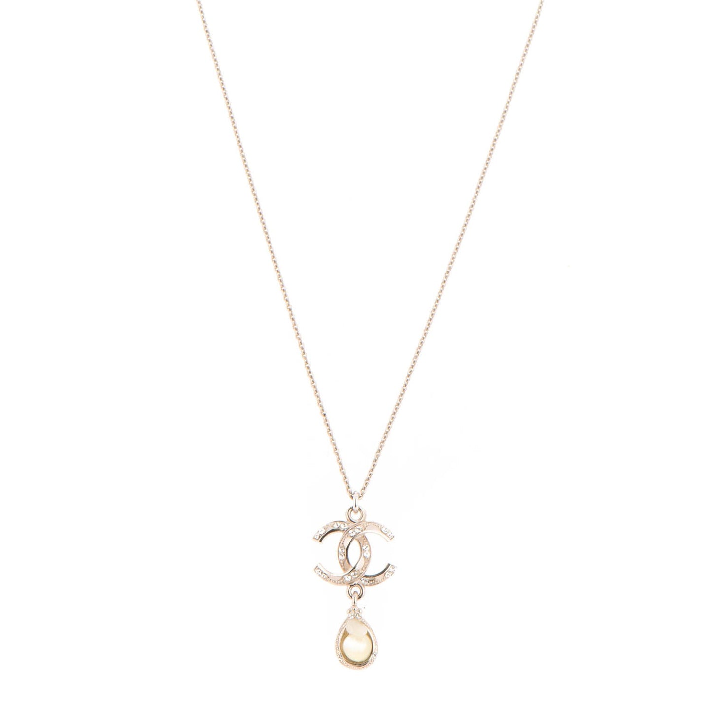 Crystal CC Drop Necklace Silver