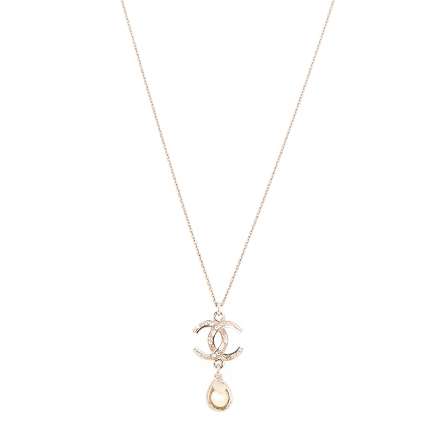 Chanel Crystal CC Drop Necklace Silver 1 of 5