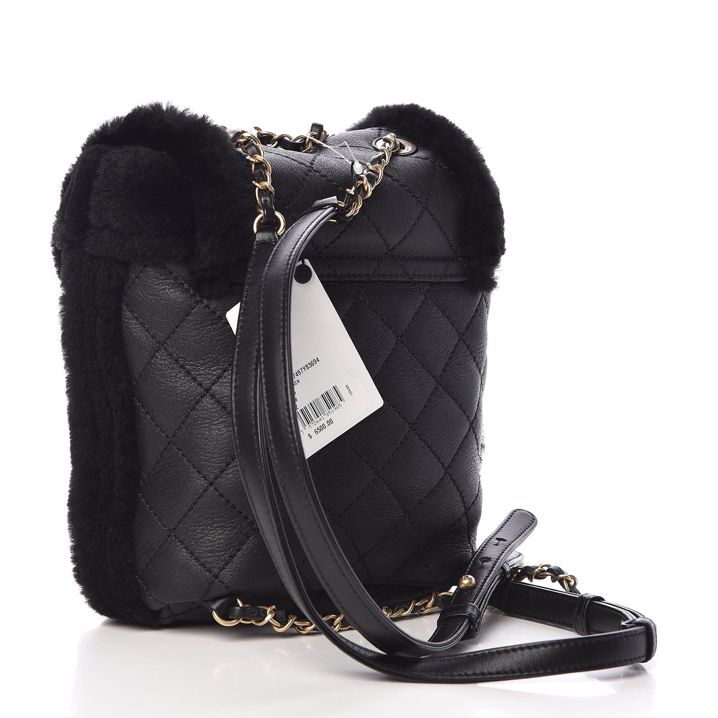 Lambskin Shearling Quilted CC Backpack Black