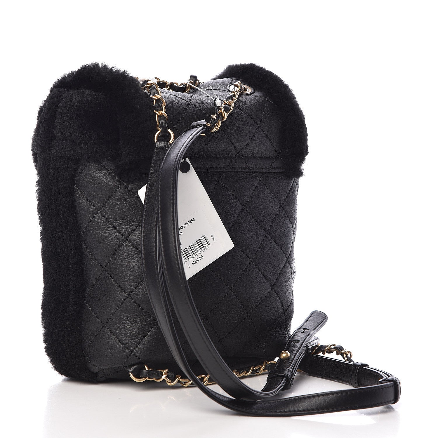 Chanel Lambskin Shearling Quilted CC Backpack Black 3 of 10