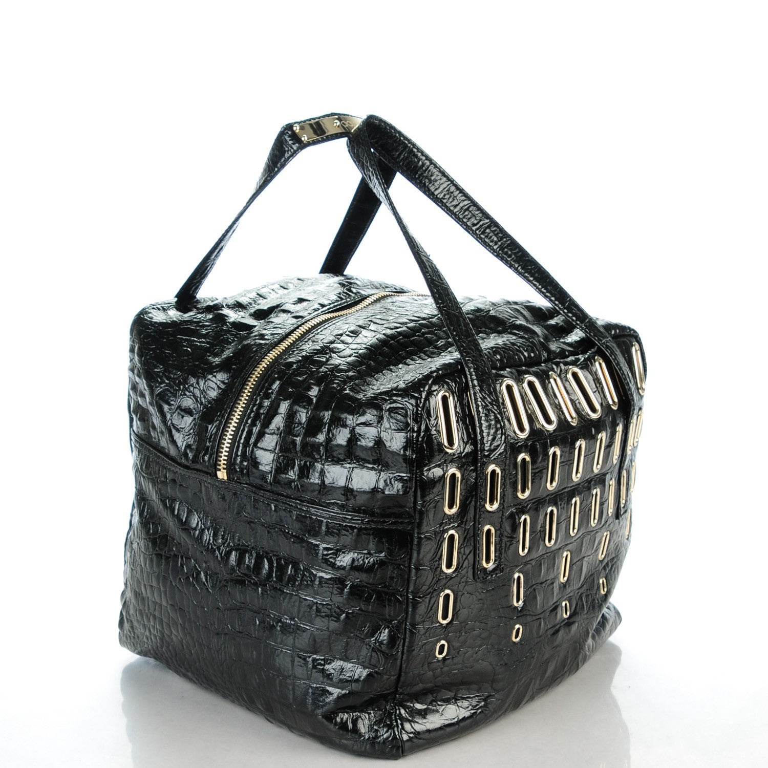 Jimmy Choo Patent Crocodile Embossed Satchel Black 3 of 6