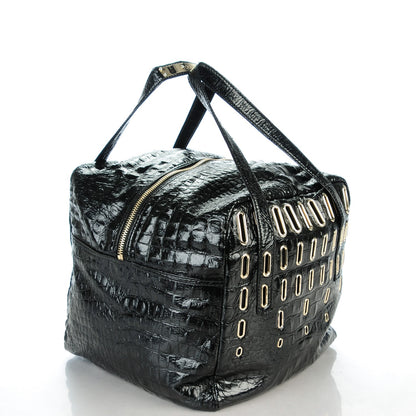 Jimmy Choo Patent Crocodile Embossed Satchel Black 3 of 6