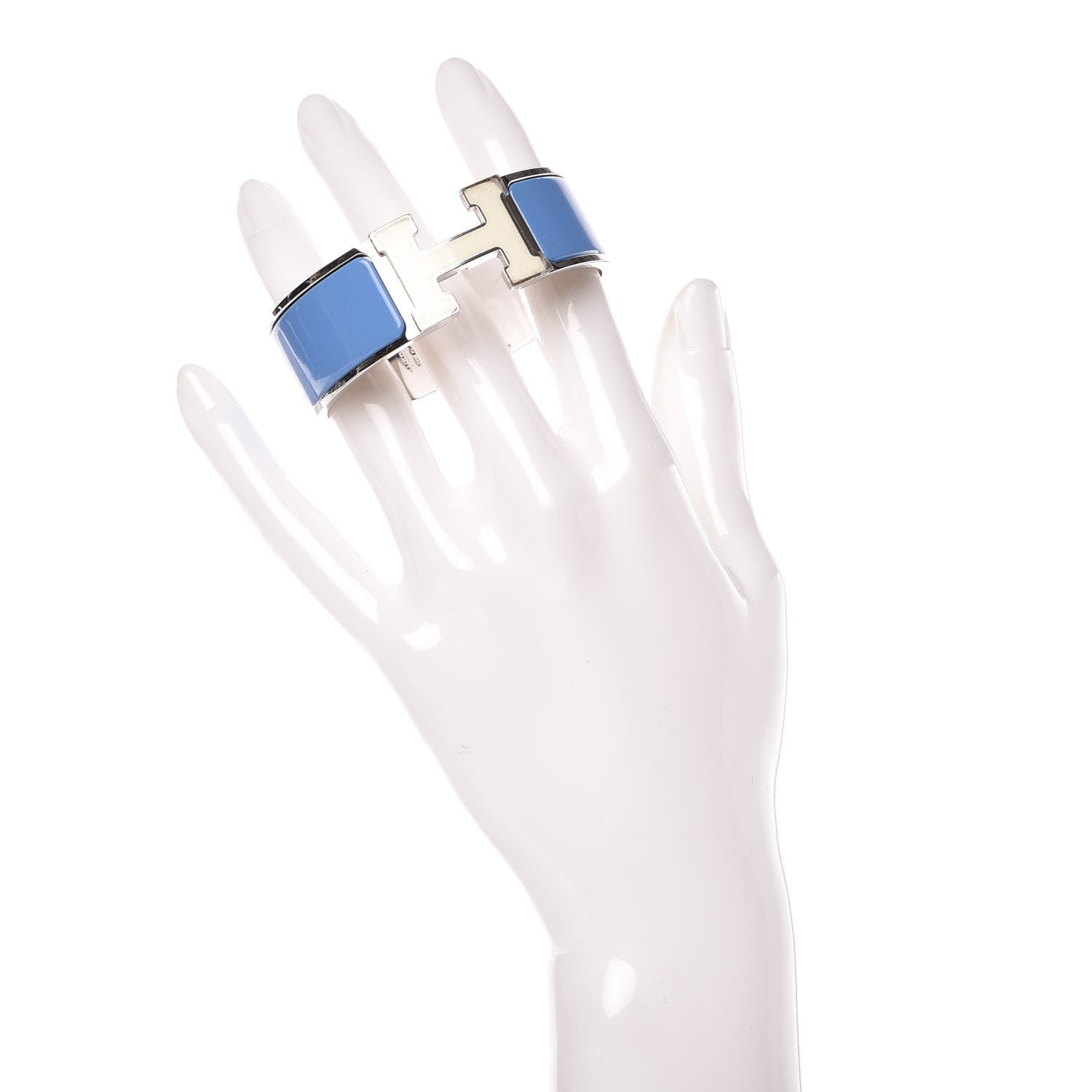 Hermes Enamel Wide Clic Clac H Bracelet PM White Bleu Transat 2 of 5