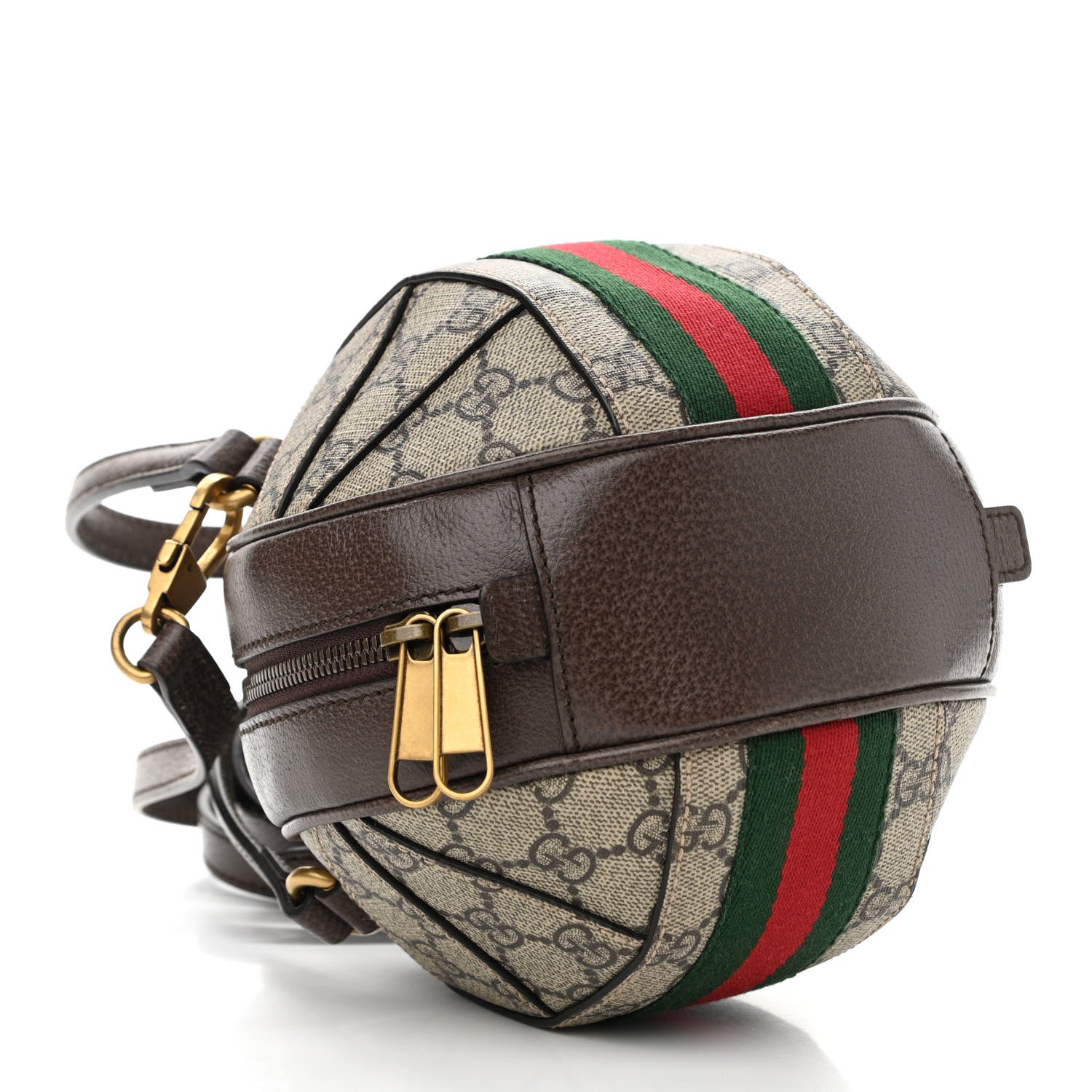 Gucci GG Supreme Monogram Textured Dollar Calfskin Web Mini Ophidia Basketball Shaped Shoulder Bag Beige Ebony New Acero 4 of 11