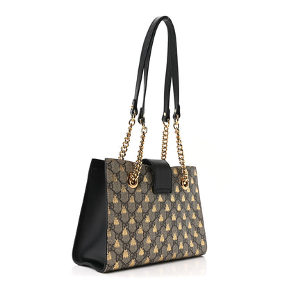 Gucci GG Supreme Monogram Bees Small Padlock Tote Beige Oro Black 3 of 10