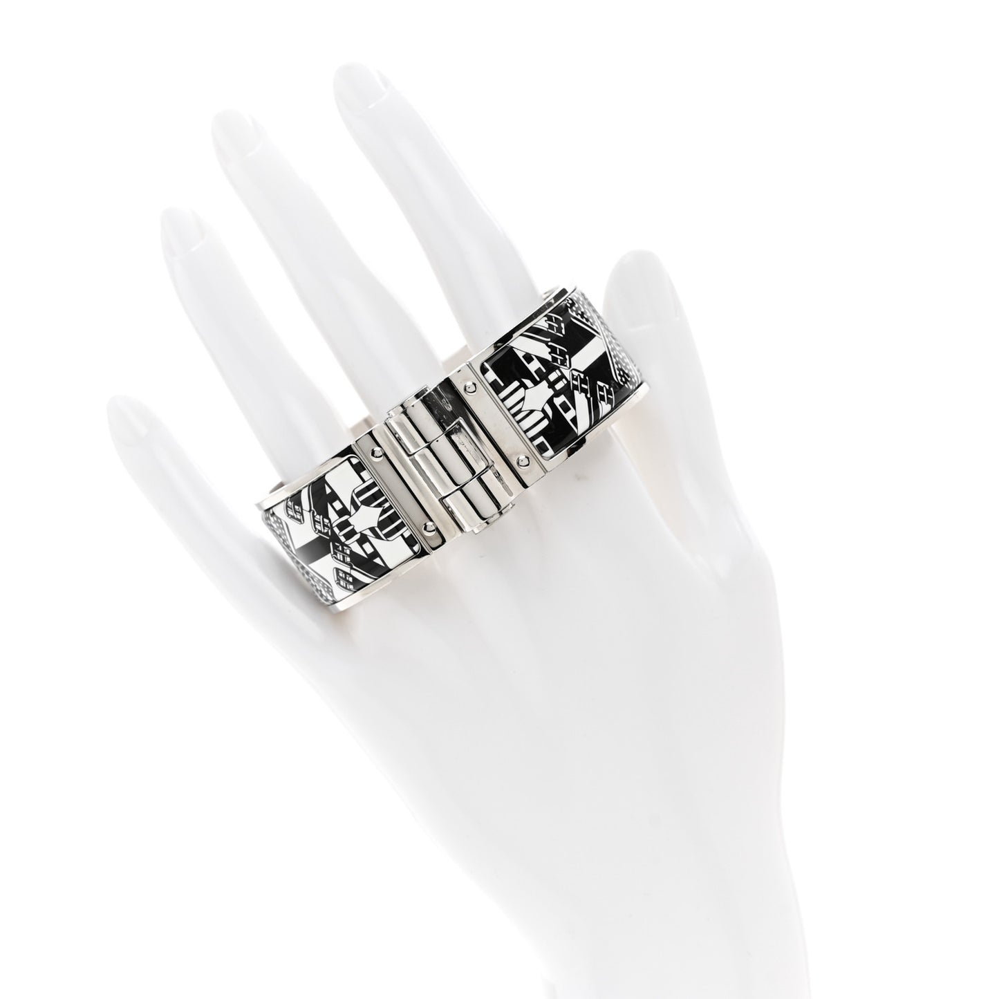Enamel Printed Wide Charniere Sangles En ZigZag Hinged Bracelet S Positif Negatif