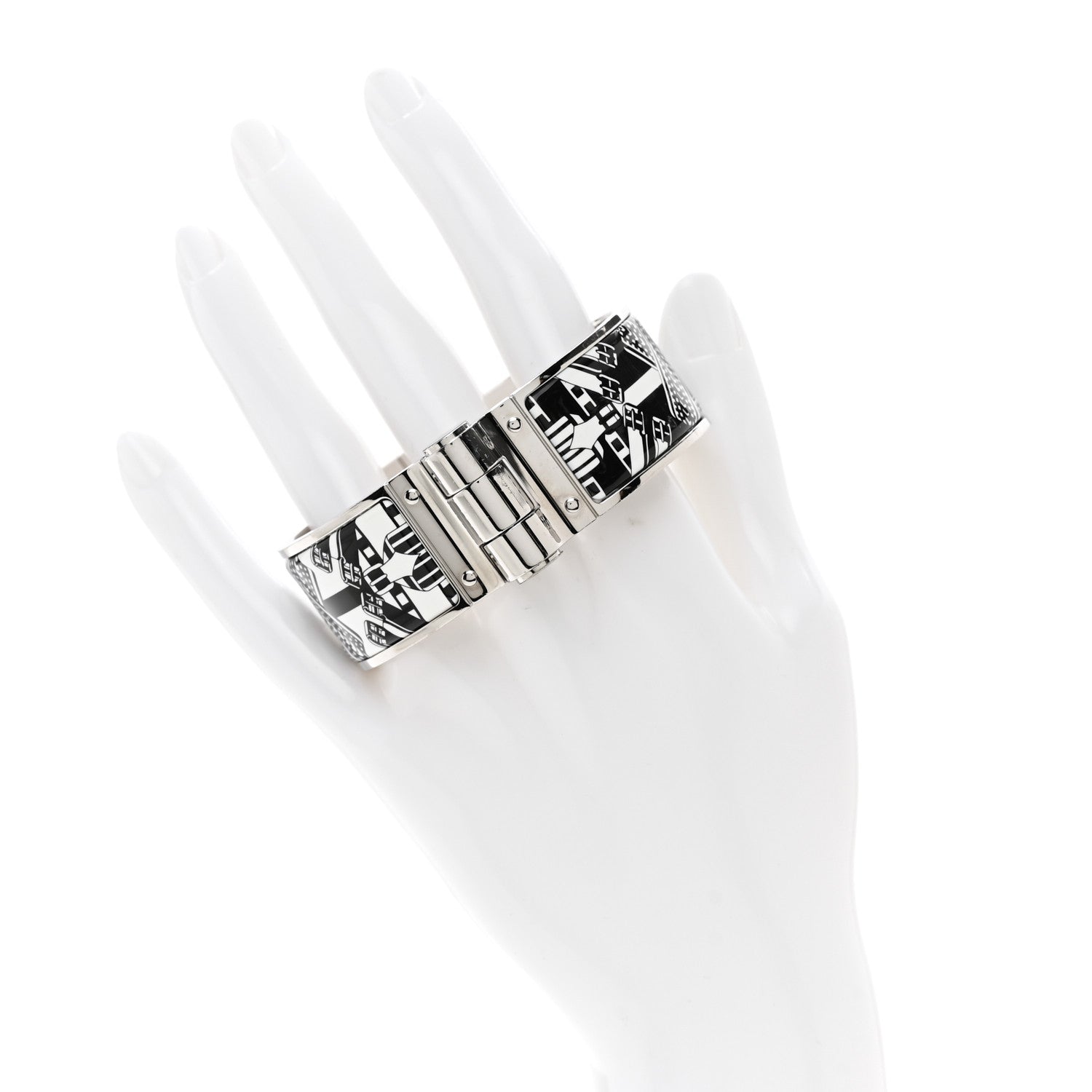 Hermes Enamel Printed Wide Charniere Sangles En ZigZag Hinged Bracelet S Positif Negatif 2 of 4