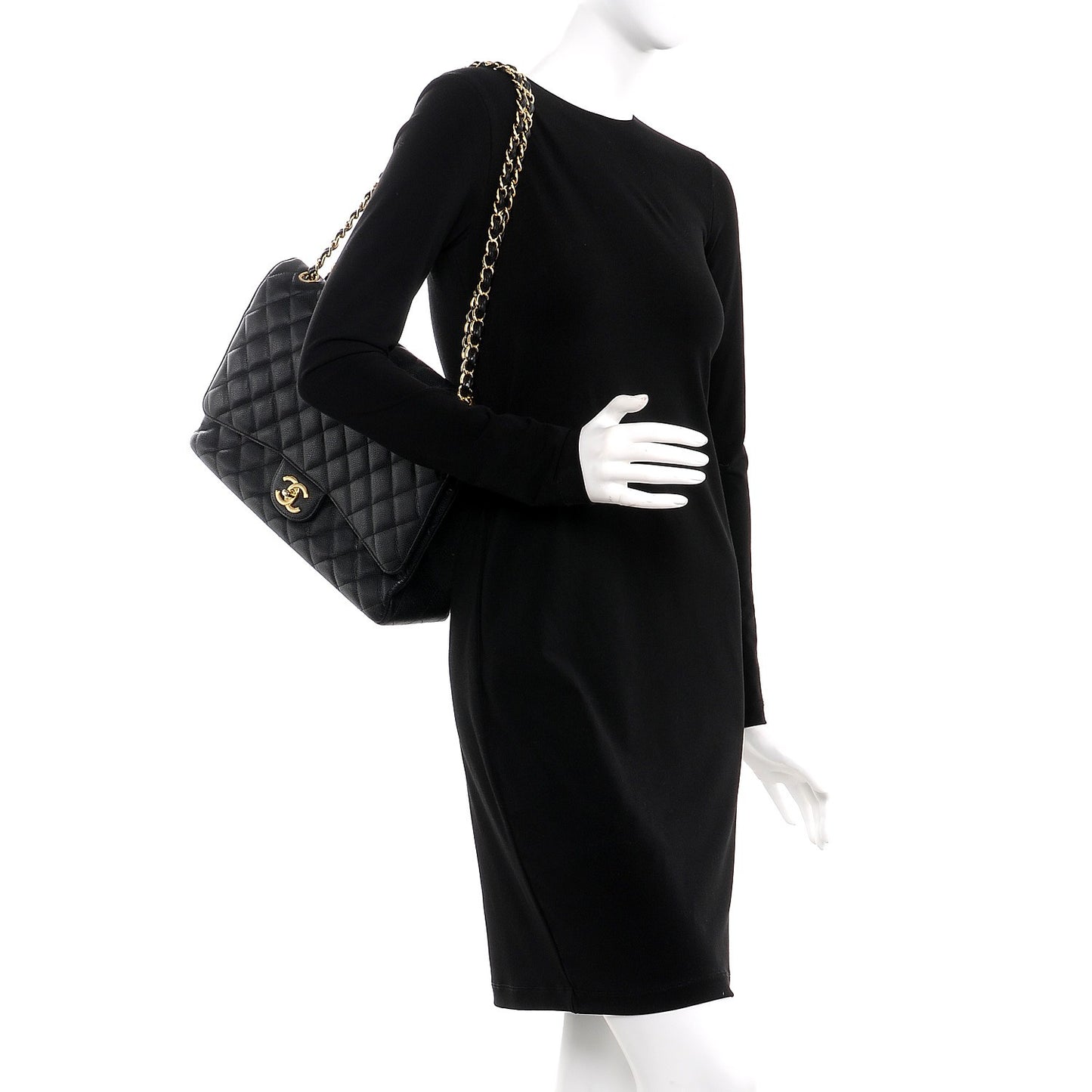 Caviar Quilted Maxi Double Flap Black