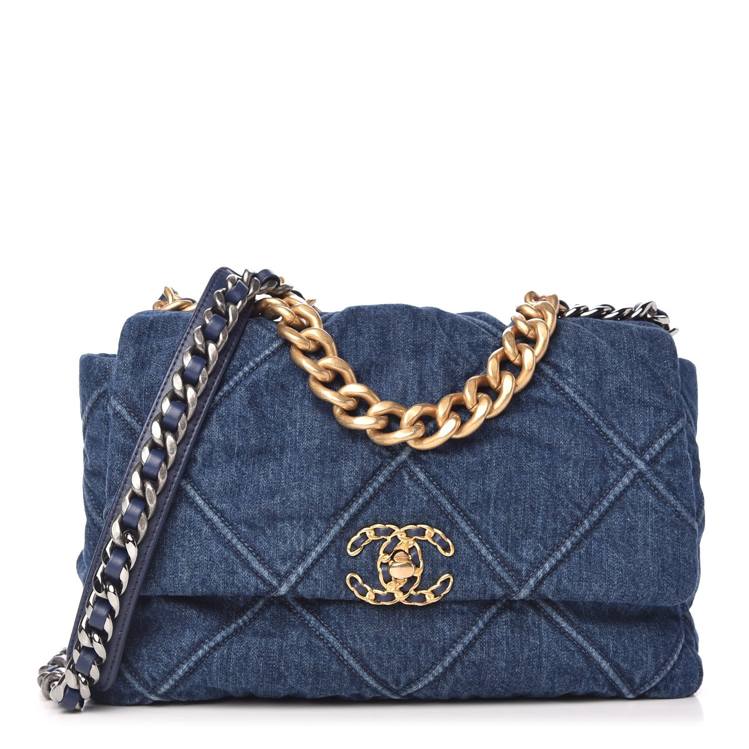 Chanel Denim Quilted Large Chanel 19 Flap Blue 1 of 9