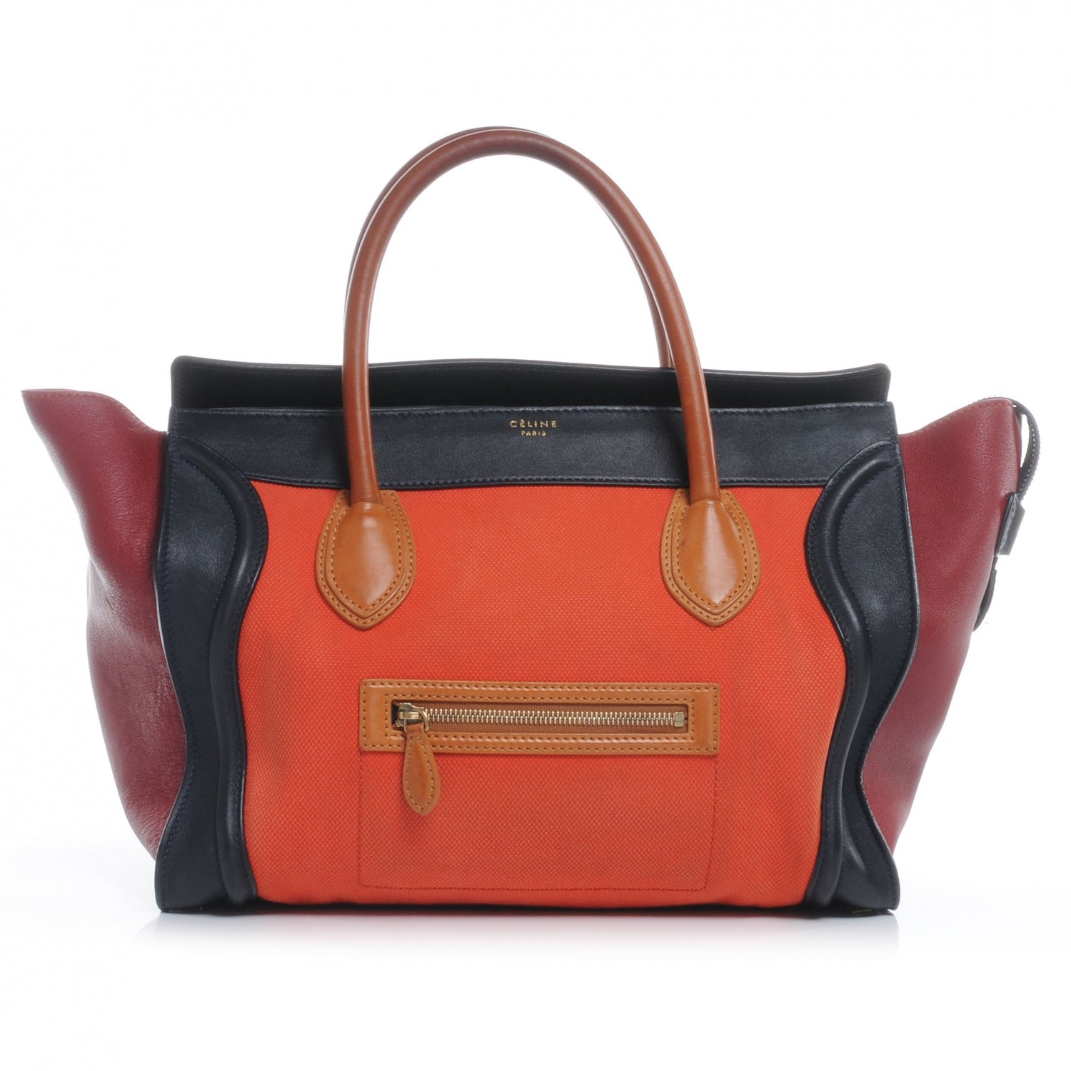 Celine Leather and Linen Shoulder Luggage Tri-Color Poppy 1 of 8