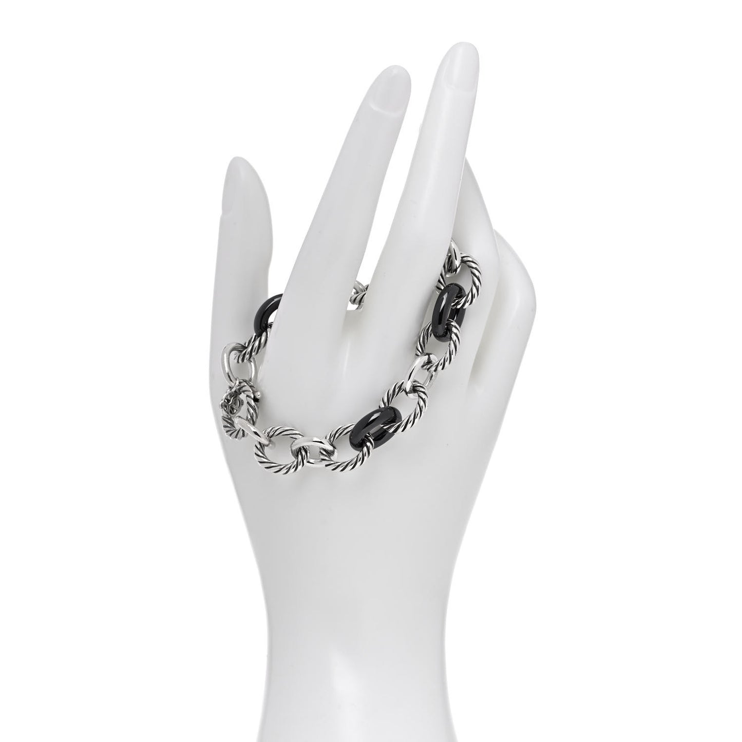 Sterling Silver Ceramic 13mm Large Oval Link Bracelet Black