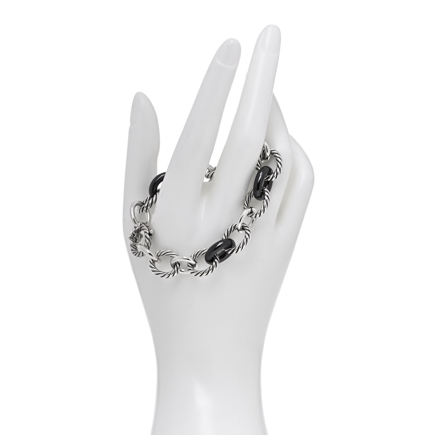 David Yurman Sterling Silver Ceramic 13mm Large Oval Link Bracelet Black 2 of 5