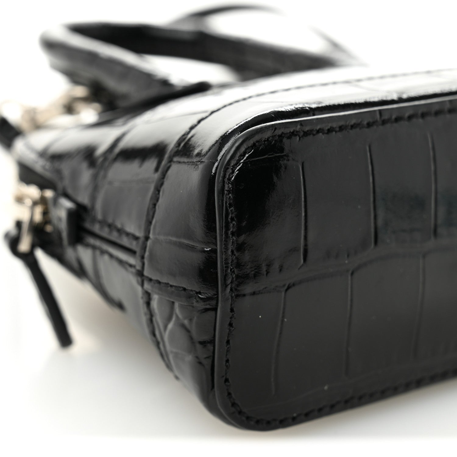 Balenciaga Shiny Calfskin Logo Crocodile Embossed Mini Ville Top Handle Bag Black 9 of 10