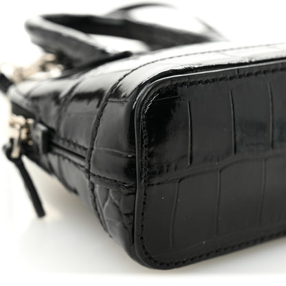 Balenciaga Shiny Calfskin Logo Crocodile Embossed Mini Ville Top Handle Bag Black 9 of 10