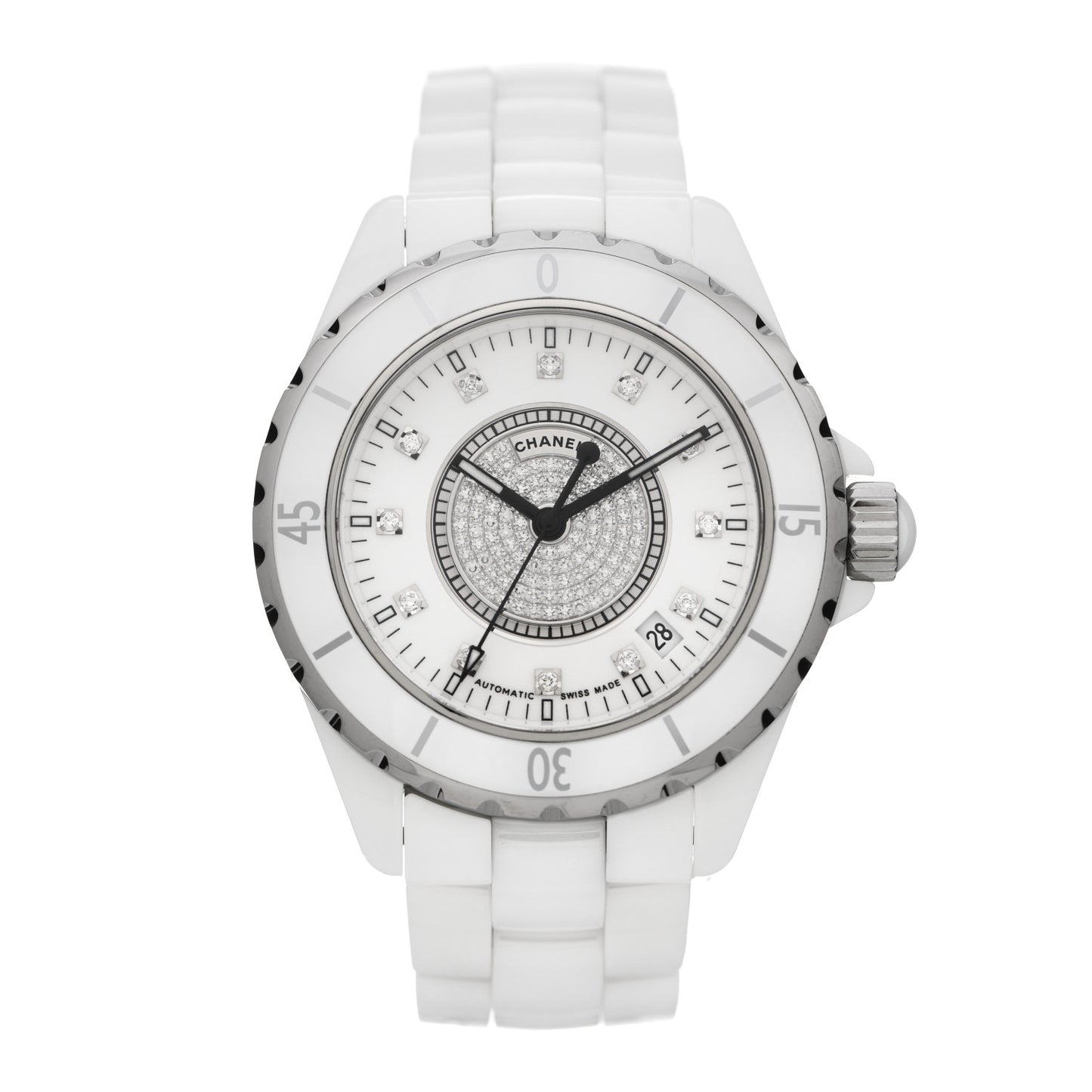 Stainless Steel Ceramic Diamond Dial 38mm J12 Automatic Watch White