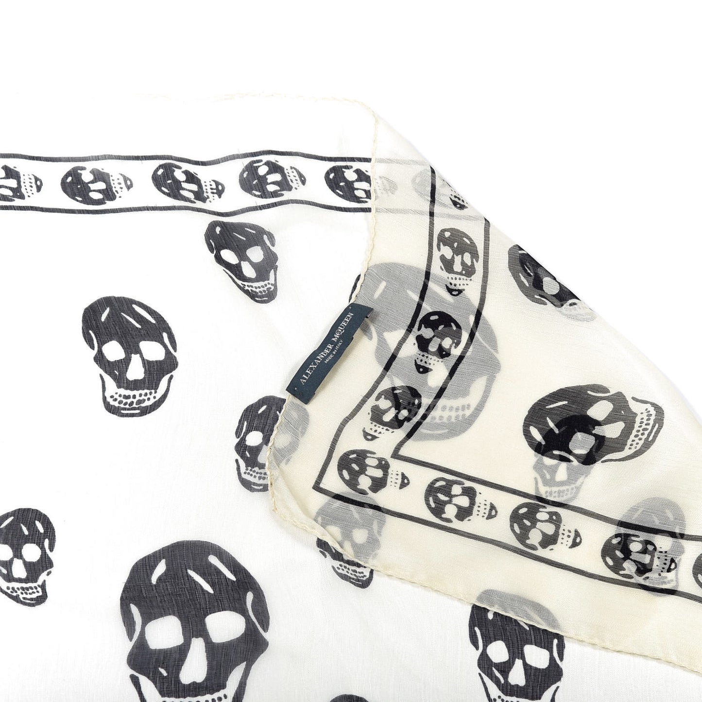 Silk Chiffon Skull Scarf Ivory Black