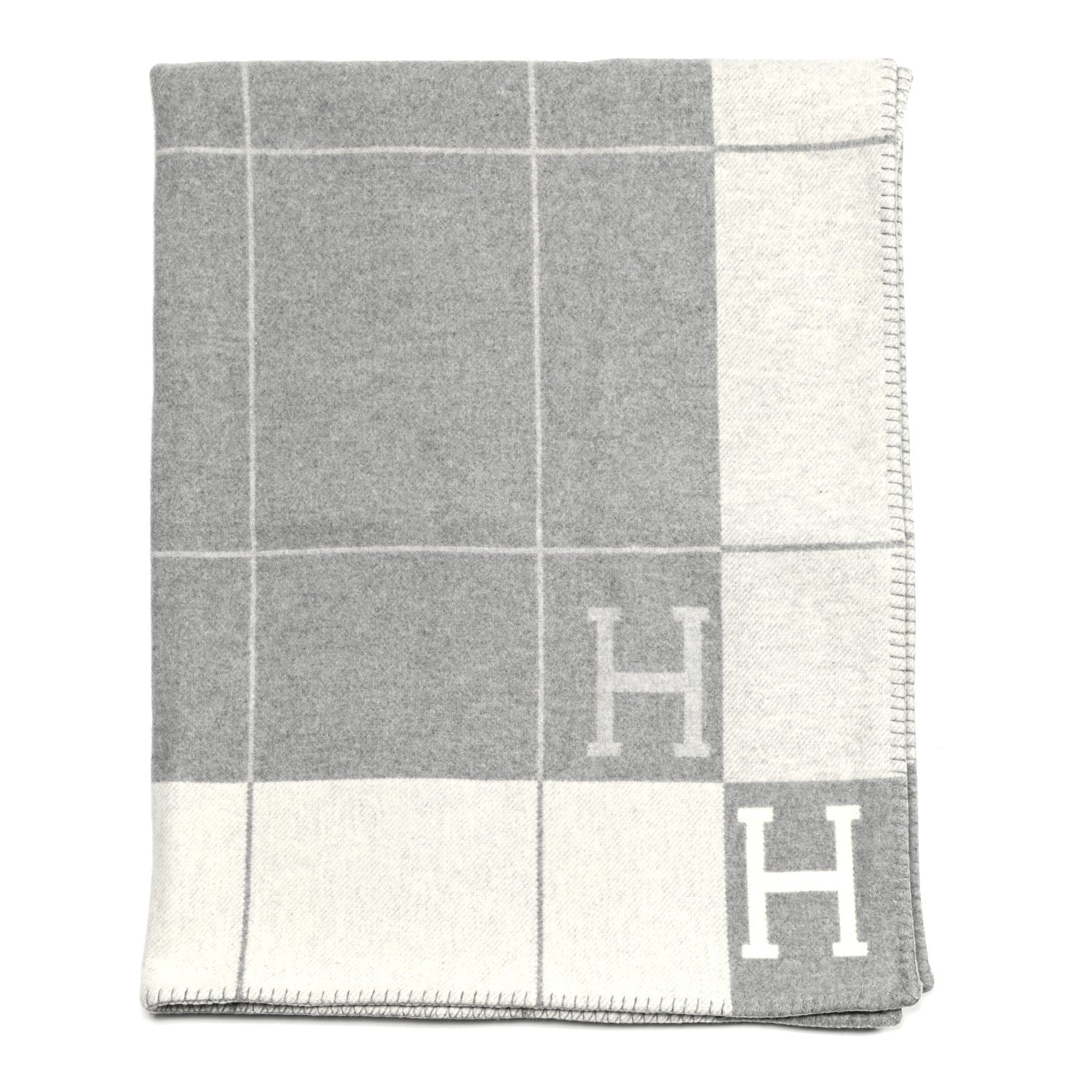 Hermes Wool Cashmere Avalon III Blanket Ecru Gris Clair 1 of 3