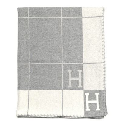 Hermes Wool Cashmere Avalon III Blanket Ecru Gris Clair 1 of 3