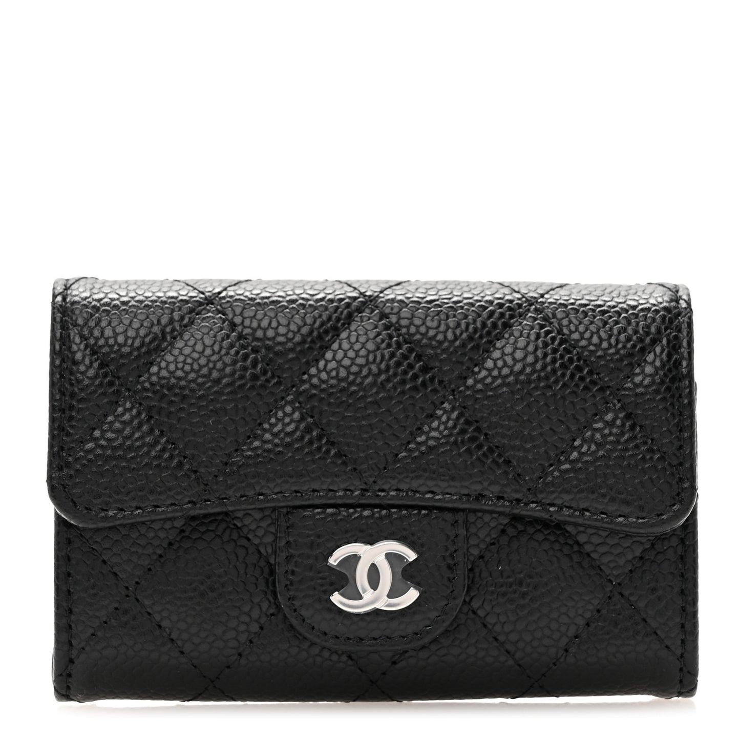 Caviar Quilted Flap Card Holder Wallet Black