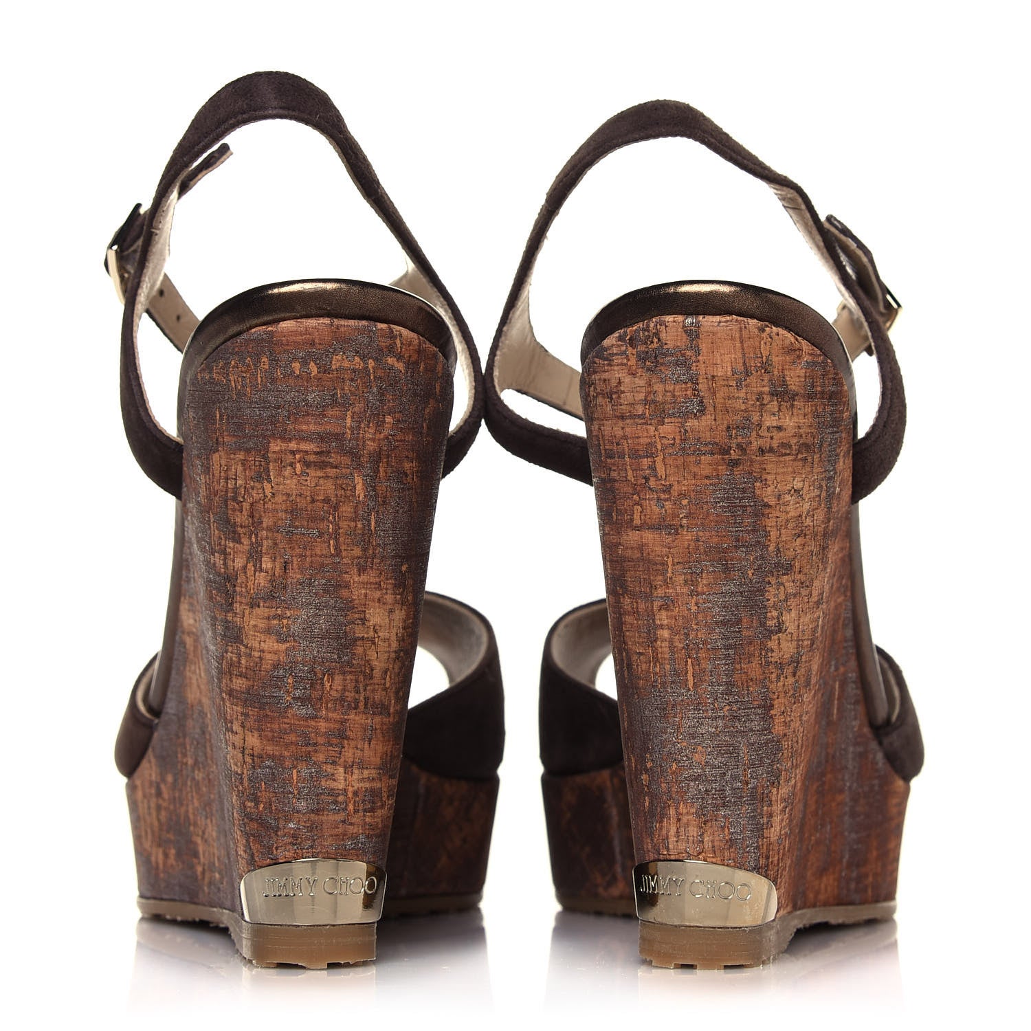 Jimmy Choo Suede Cork Perla 120 Wedge Sandals 37.5 Pecan 5 of 9