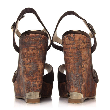 Jimmy Choo Suede Cork Perla 120 Wedge Sandals 37.5 Pecan 5 of 9