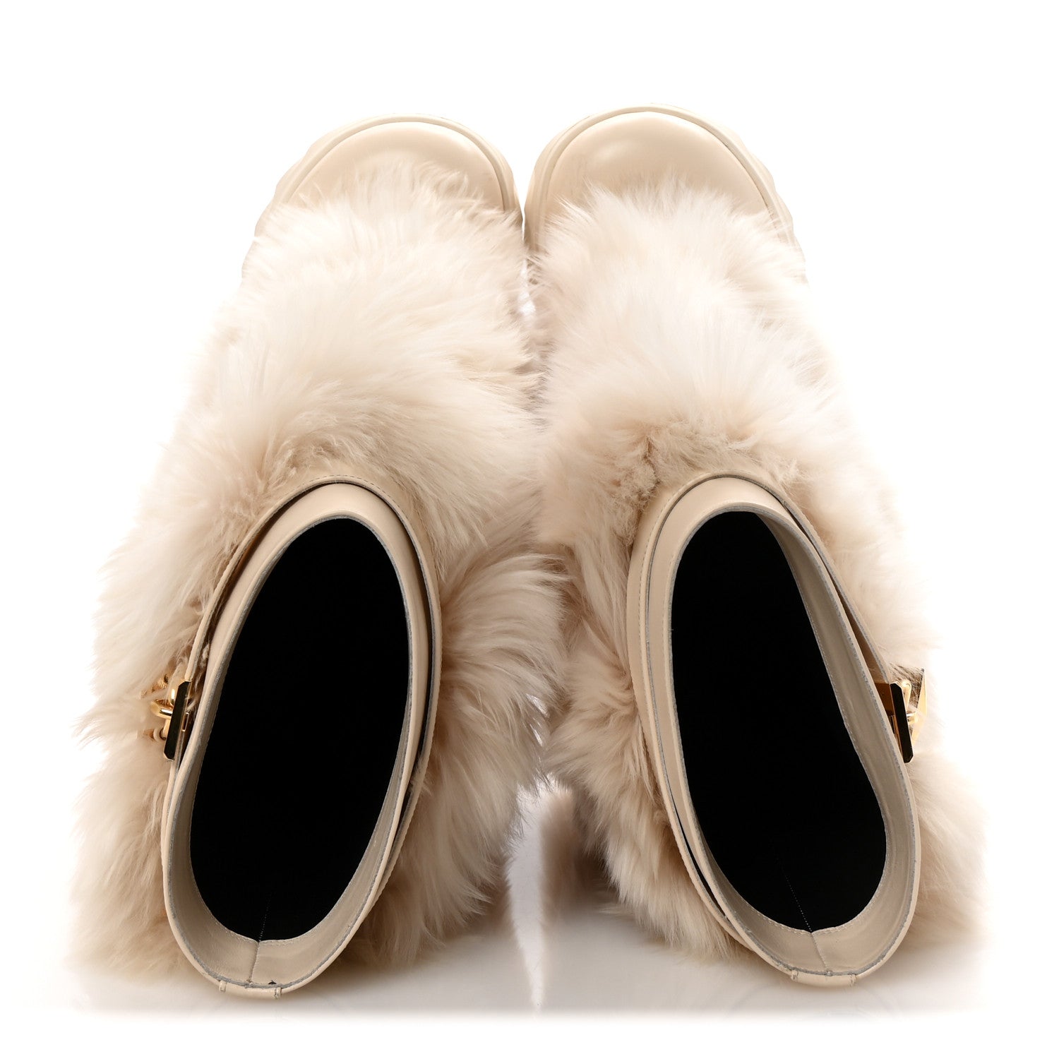 Givenchy Calfskin Alpaca Fur Shark Lock Biker Ankle Boots 41 Ivory